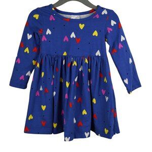 Hanna Andersson Toddler Heart Print Long Sleeve Dress 18-24 Mos Blue Multicolor